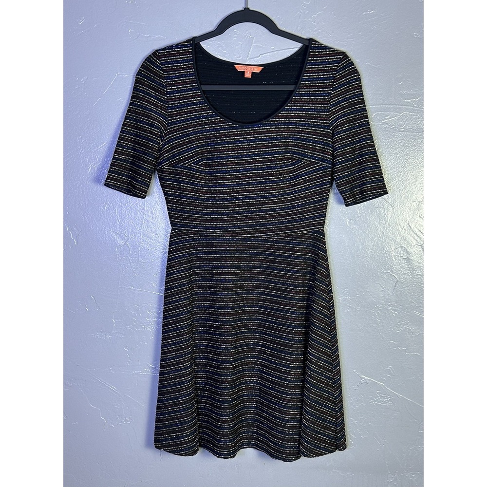 Modcloth A Line Skater Dress Women Small Striped Glitter Sparkle Rainbow Stretch - Picture 1 of 10